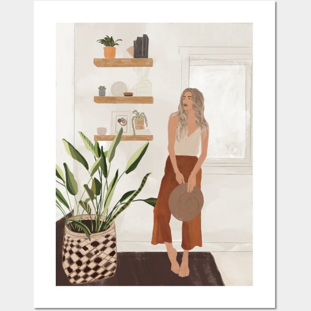 Woman plant lover boho illustration Wall Art by Nastya Li